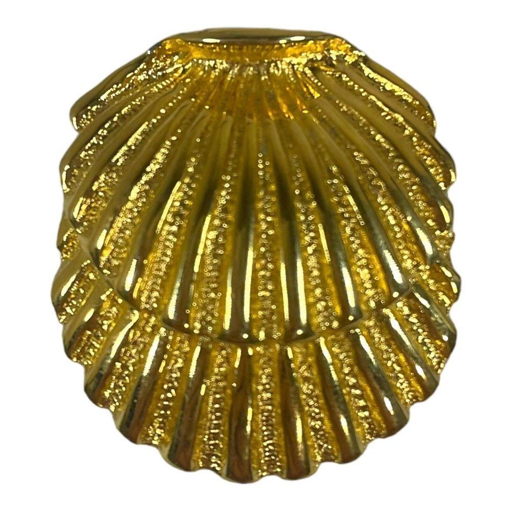 Vintage Dotty Smith Belt Buckle Designer Signed Gold Tone SEA SHELL Single Scarf